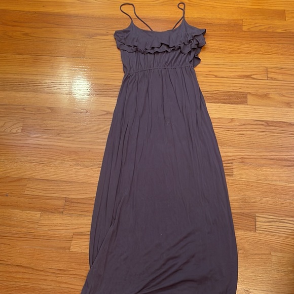 Forever21 Charcoal Gray Strappy Maxi Dress w/ Front Ruffles and Open Back Tie - Picture 5 of 7